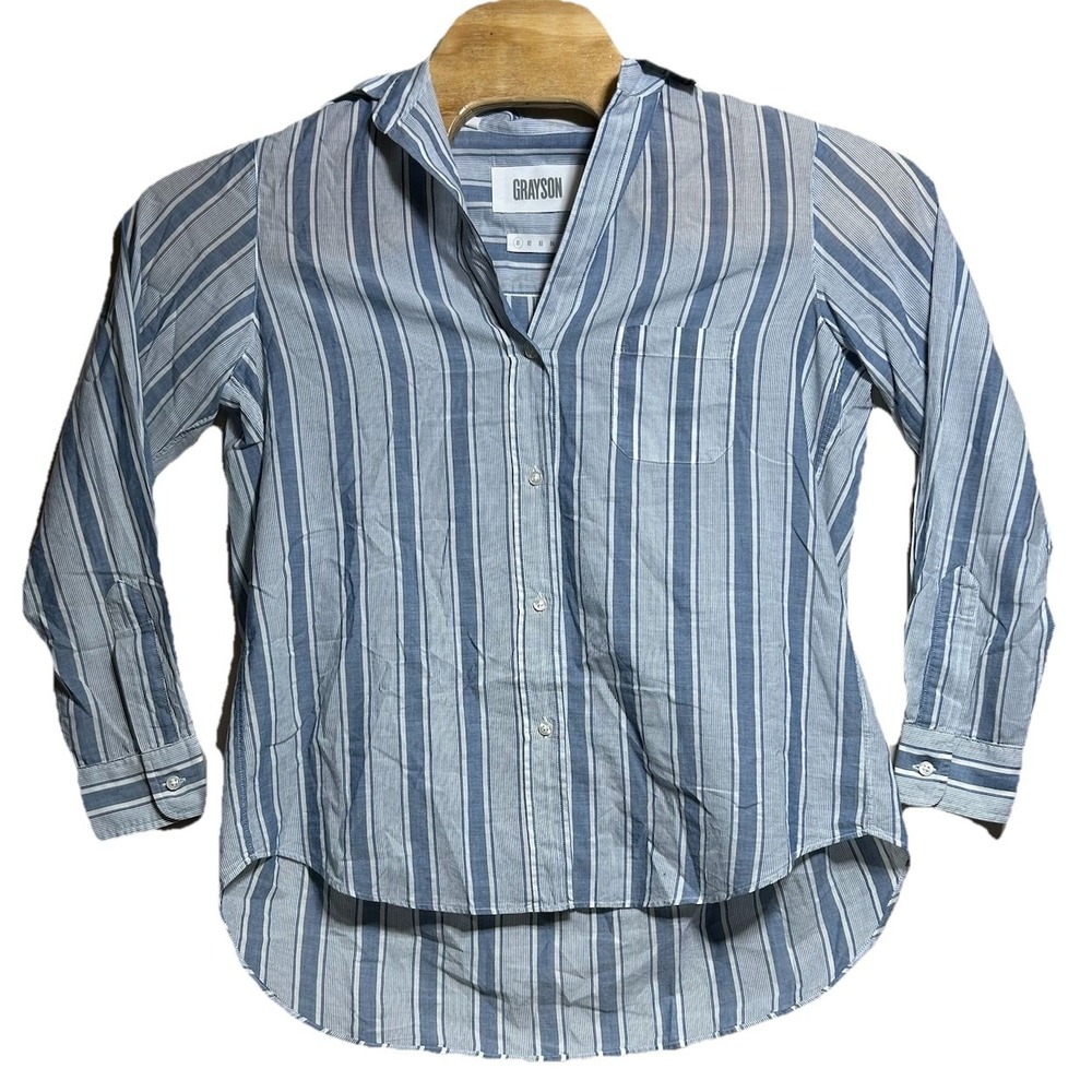Grayson The Hero Shirt Womens Sz 01 XS Blue Striped Button Up 100% Cotton‎